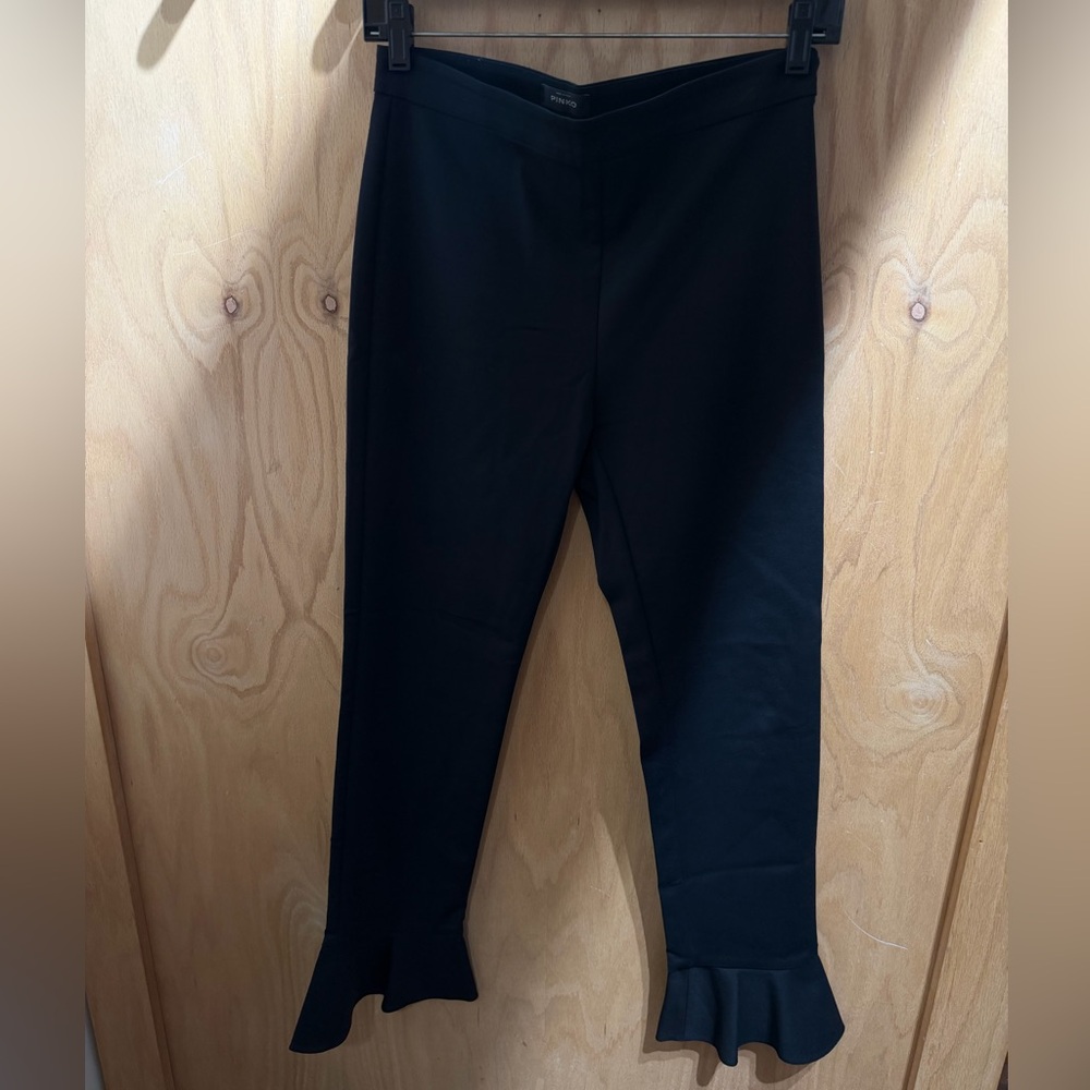 Pinko Black Cropped Ruffled Slacks